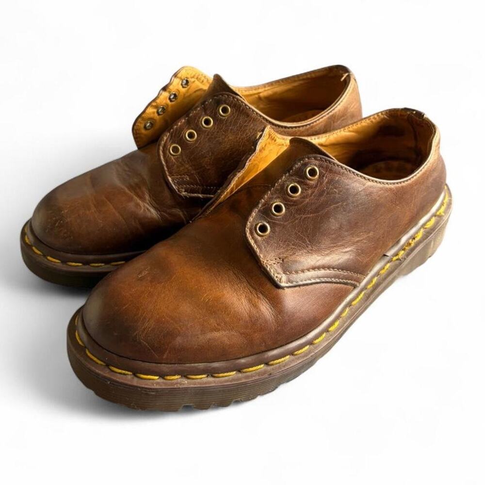 1980s Dr Martens 1561 Brown Leather 4-Eye Gibson Oxford Lace Up Boots